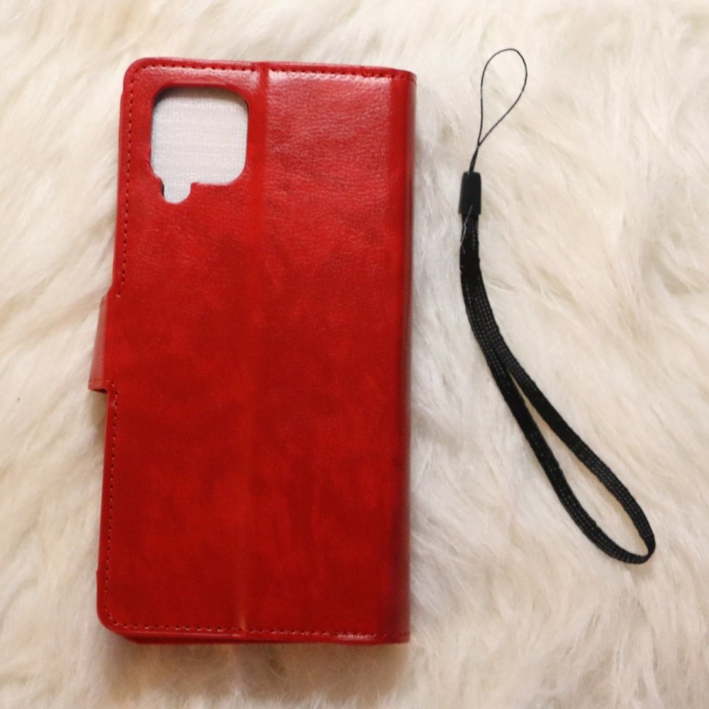 Galaxy A12 Red Leather Textured Wallet Case with Wristlet - NWT